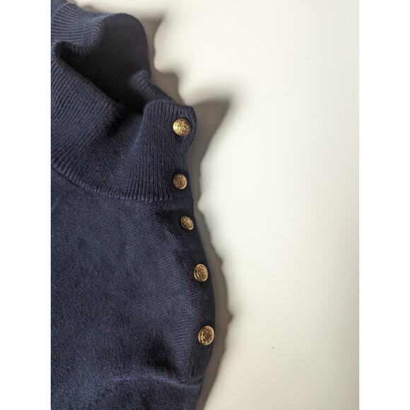 LAUREN RALPH LAUREN Preppy Med Navy Sweater Gold Button Anchor Crown Embroidery - Picture 4 of 7